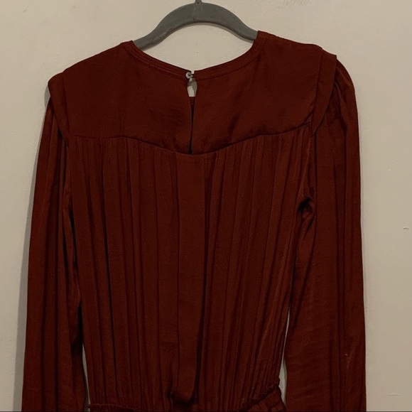 Scotch and Soda Drop Waist Satin Burgundy Ruffle Dress - Picture 9 of 9